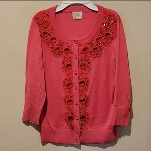 ❤️ NWOT! KATE SPADE COTTON CARDIGAN PINK SWEATER, MEDIUM